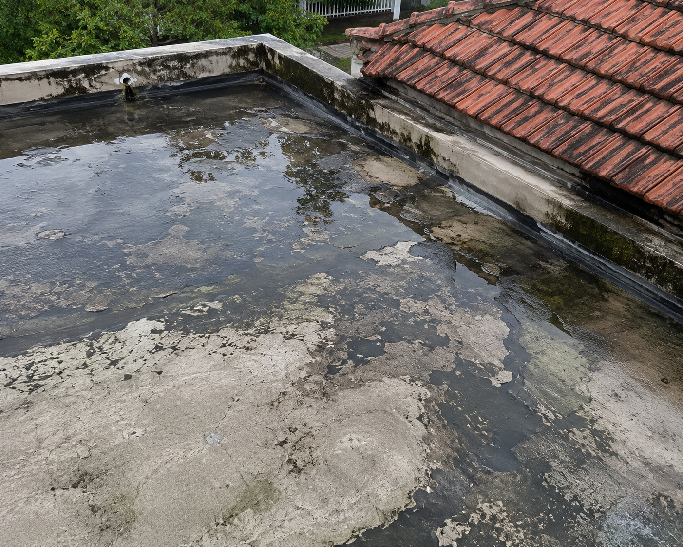 Before waterproofing — damaged leaking roof