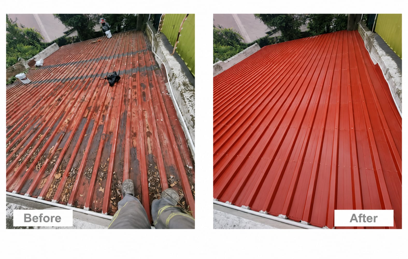 IBR roof before and after acrylic waterproofing