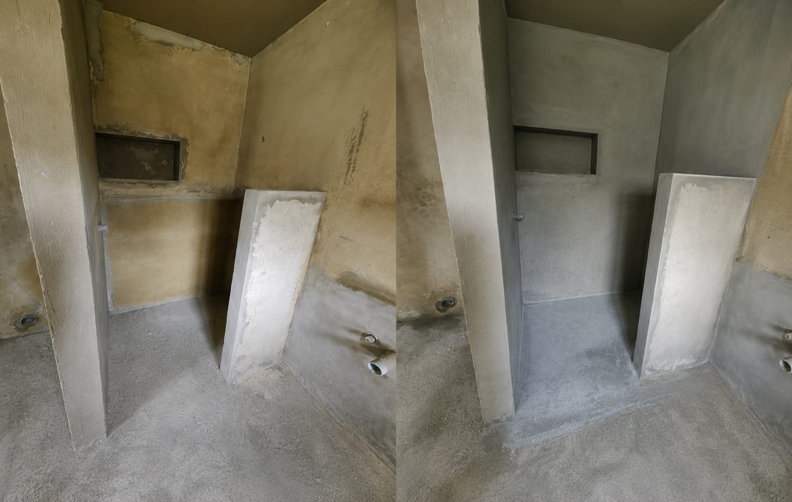 Shower before and after Hypercrete waterproofing
